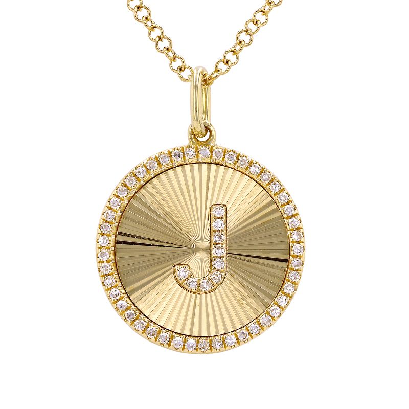 Fluted Disc Diamond Initial Necklace