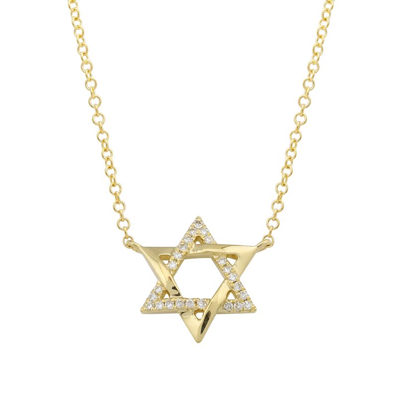 14k Yellow Gold Star of David Diamond Necklace