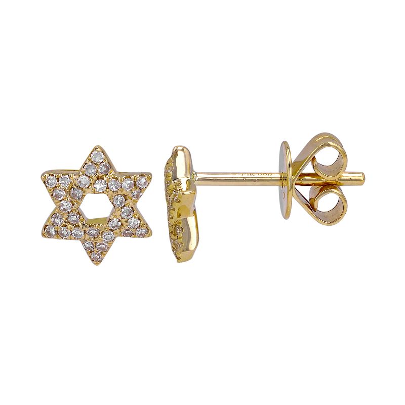 Star of David Diamond Stud Earrings 14k Yellow Gold