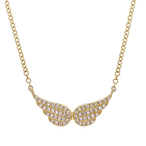 Angel Wing Diamond Necklace -  14k Yellow Gold