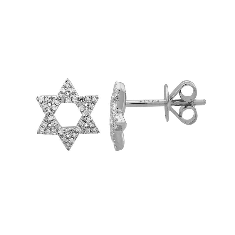 14k White Gold Star of David Diamond Stud Earrings