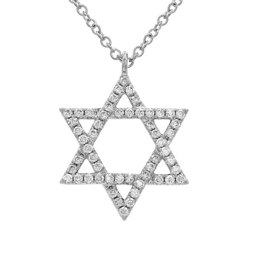 14k White Gold Star-of-david Diamond Necklace