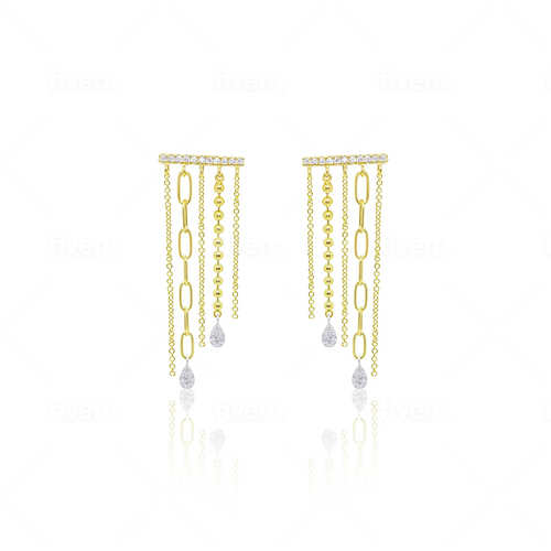 Multi Chain Diamond Fringe Earrings