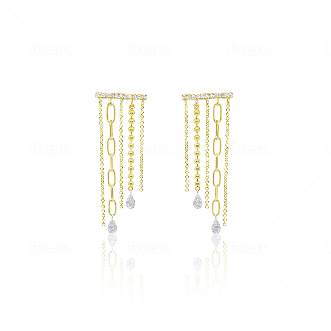 Multi Chain Diamond Fringe Earrings
