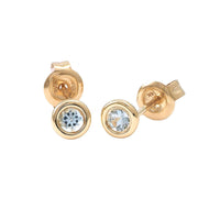 Yellow Gold Classic Round Bezel Aquamarine Earring