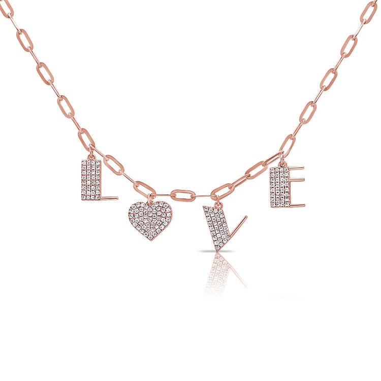Hearts & Love Paperclip Necklace .42ct