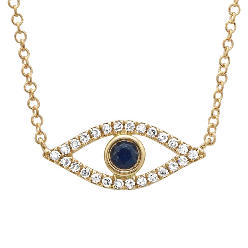 Diamond Evil Eye Necklace - 14k Yellow Gold