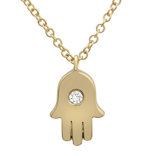 Hamsa Diamond Necklace 14k Yellow Gold