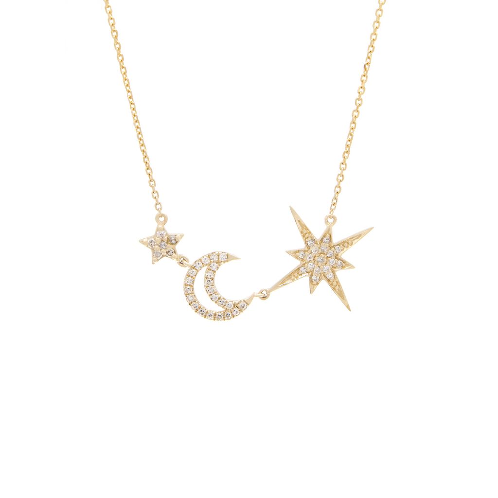 Diamond Star and Moon Necklace