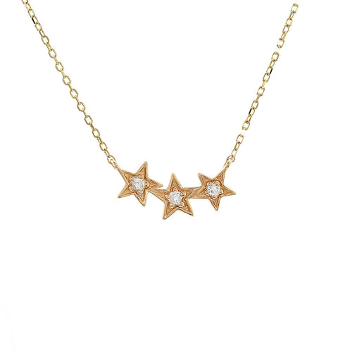 Three Stars Round Prong Diamond Necklace