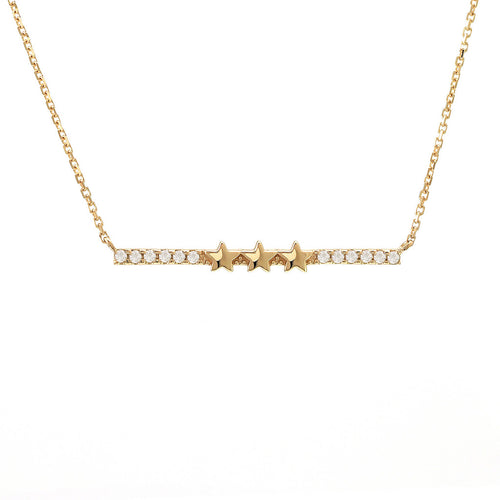 Yellow Gold Star Round Prong Diamond Necklace