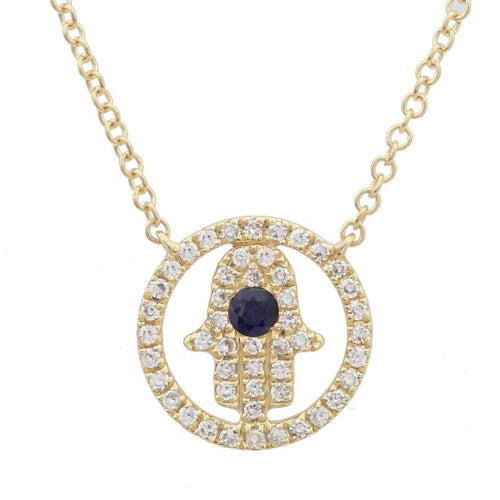 Hamsa Diamond Necklace - 14k Yellow Gold