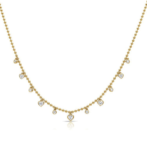 Diamond Heart Bezel Station Ball Necklace
