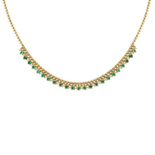 Emerald and Diamond Ball Necklace