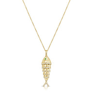 Emerald and Diamond Fish Pendant Necklace