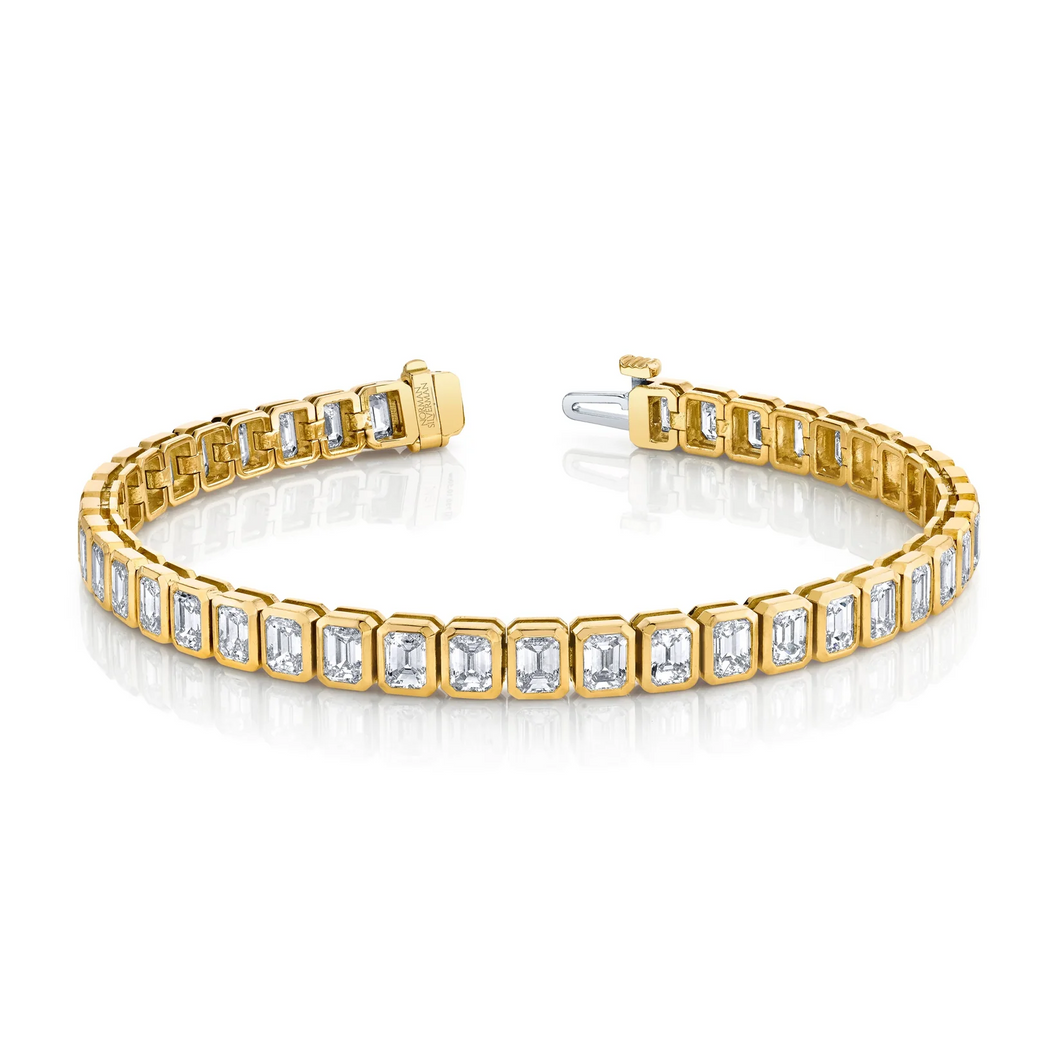 Emerald Cut Diamond Bezel Set Straight Line Bracelet