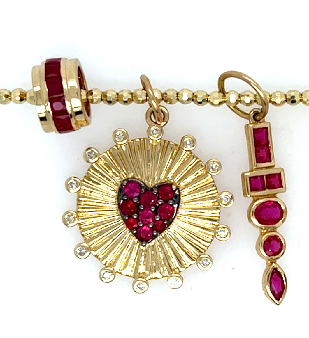 Fluted Ruby Heart Charm