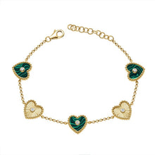 Load image into Gallery viewer, Malachite and Diamond Fluted Heart Chain Bracelet (1.7ct)