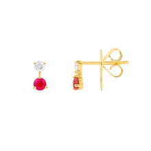 Load image into Gallery viewer, Ruby &amp; Diamond Stud Earrings (1/8tcw)
