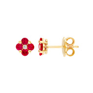 Ruby Flower Stud Earrings