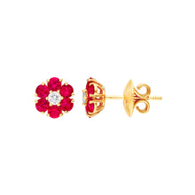 Load image into Gallery viewer, Ruby &amp; Diamond Cluster Stud Earrings