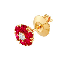 Load image into Gallery viewer, Ruby &amp; Diamond Cluster Stud Earrings