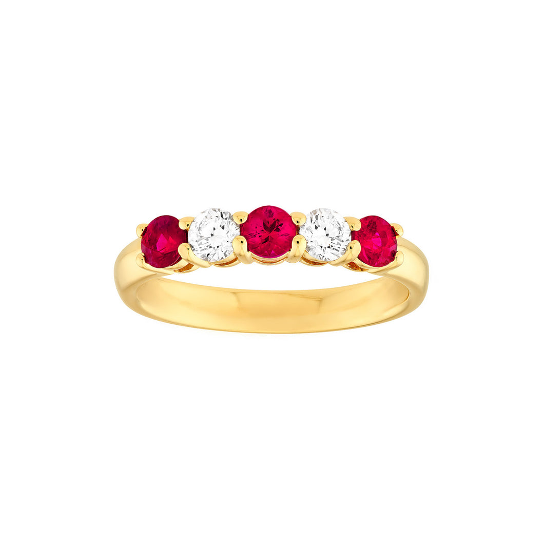 5 Stone Round Ruby & Diamond Ring