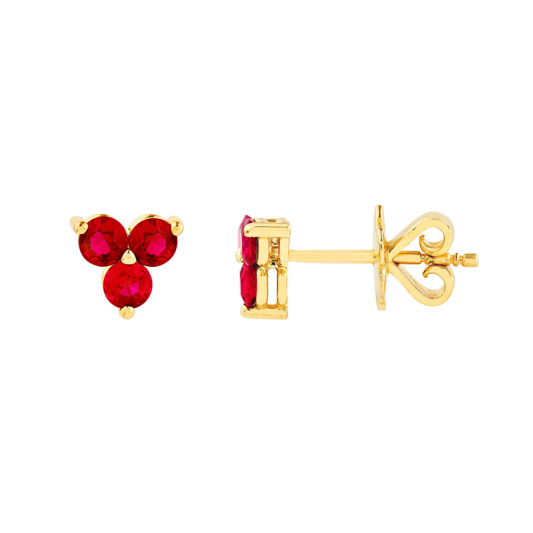 Ruby Trio Stud Earrings (3mm)