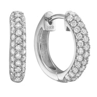 Triple-Row Diamond Pavé Huggie Hoop Earrings in White Gold