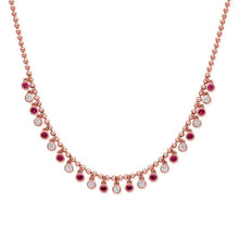 Load image into Gallery viewer, Alternating Pink Sapphire &amp; Diamond Bezel Station Ball Necklace