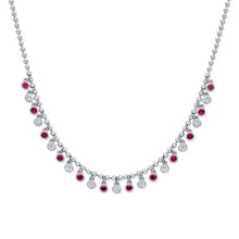Load image into Gallery viewer, Alternating Pink Sapphire &amp; Diamond Bezel Station Ball Necklace