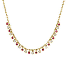 Load image into Gallery viewer, Alternating Pink Sapphire &amp; Diamond Bezel Station Ball Necklace
