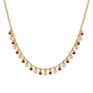 Alternating Pink Sapphire & Diamond Bezel Station Ball Necklace