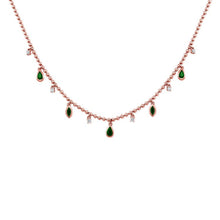 Load image into Gallery viewer, Emerald &amp; Diamond Pear Station Ball Chain