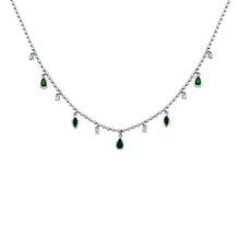 Load image into Gallery viewer, Emerald &amp; Diamond Pear Station Ball Chain