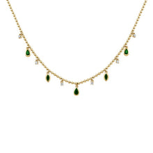 Load image into Gallery viewer, Emerald &amp; Diamond Pear Station Ball Chain