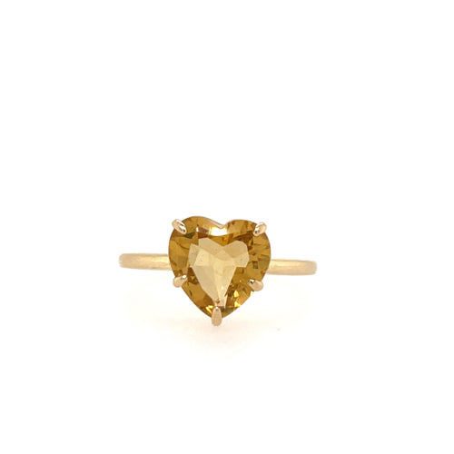 Yellow Citrine Heart Ring