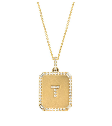 Initial Charm with Baguette Diamonds