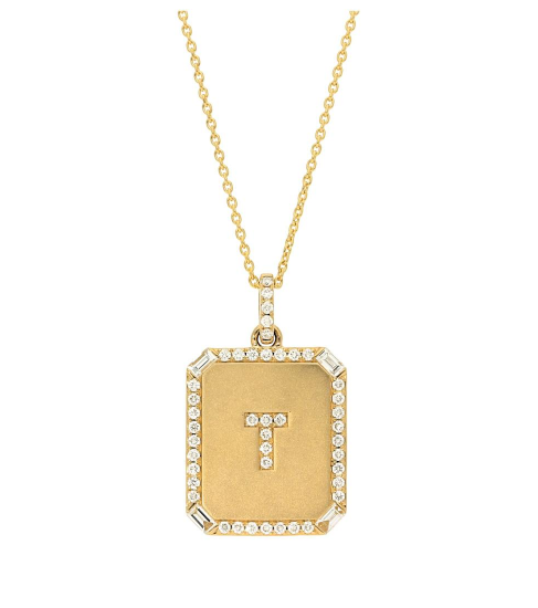 Initial Charm with Baguette Diamonds