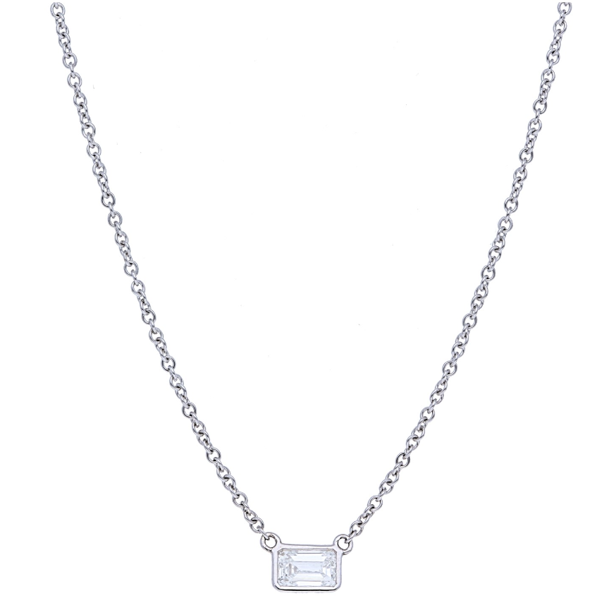 Sideways Emerald Diamond Necklace