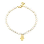Pearl And 14KT Gold Hamsa Bracelet With Petite Set Diamond