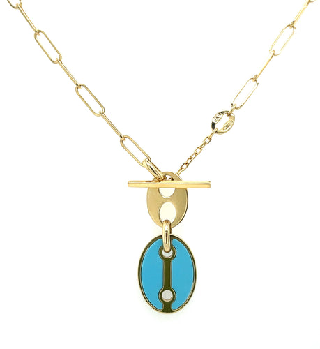 Turquoise Enamel Paperclip Toggle Necklace