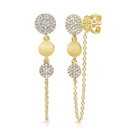 Pave Disc Drop Chain Earrings