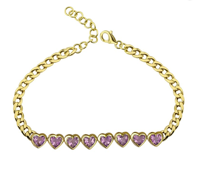 Pink Sapphire Heart Shape Chain Bracelet