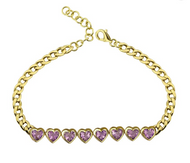 Pink Sapphire Heart Shape Chain Bracelet