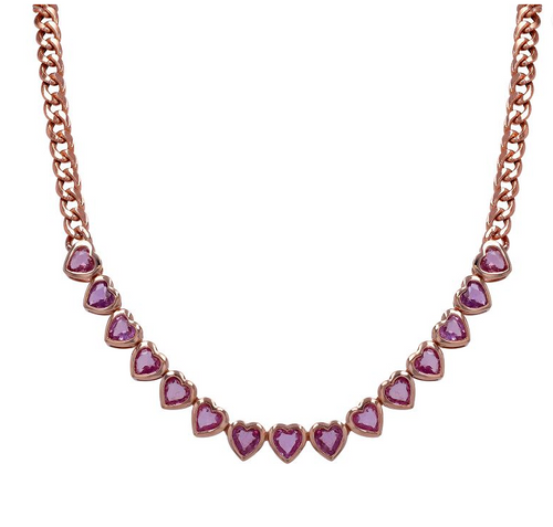 Pink Sapphire Heart Chain Link Necklace