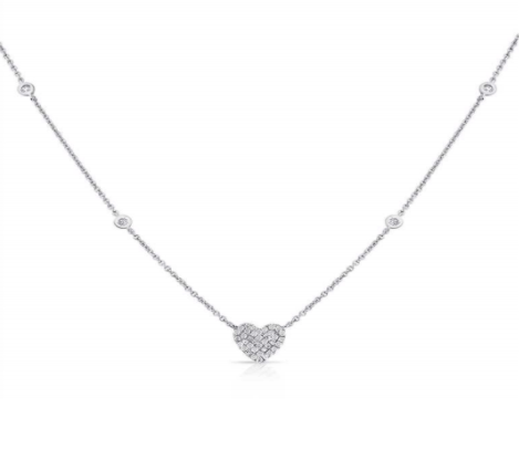 Pave heart necklace with diamonds on the chain