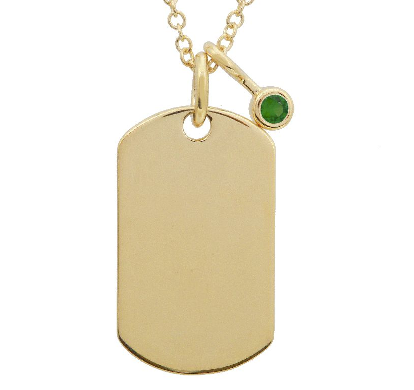 Name Tag Necklace with Emerald Charm