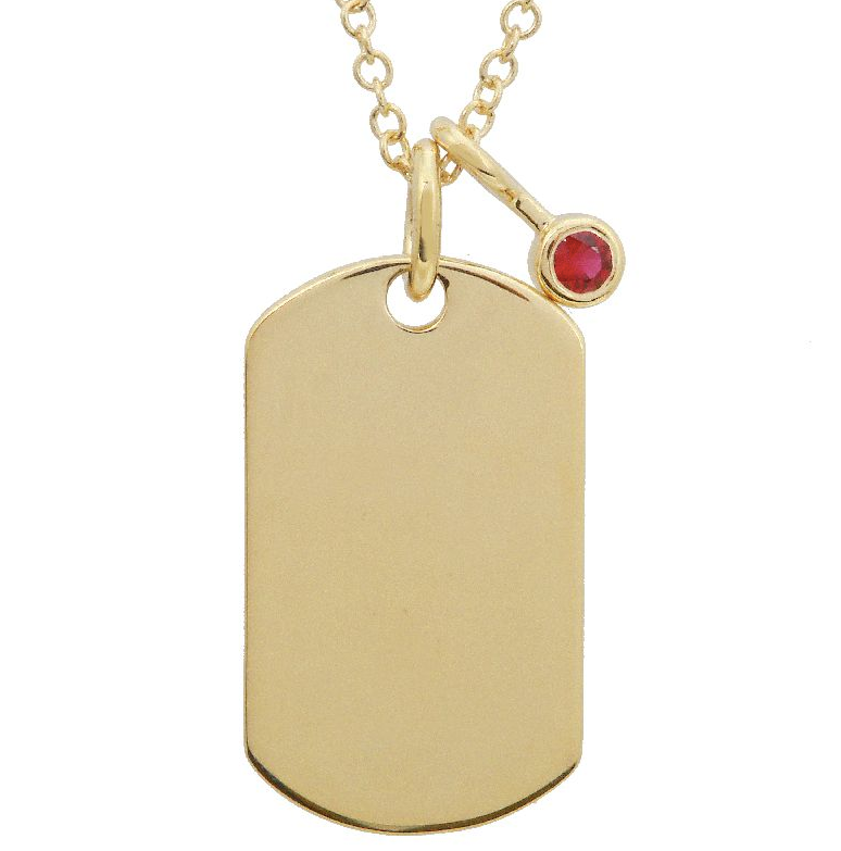 Name Tag Necklace with Ruby Charm