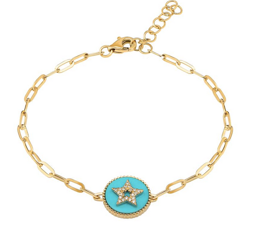 Yellow Gold Turquoise Star Medallion Bracelet